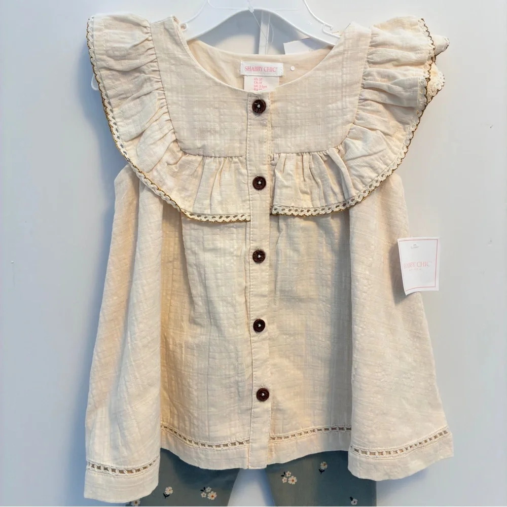 Shabby Chic Toddler Girl's Ruffle Top Leggings Headband 3 Piece Set Size 3T New